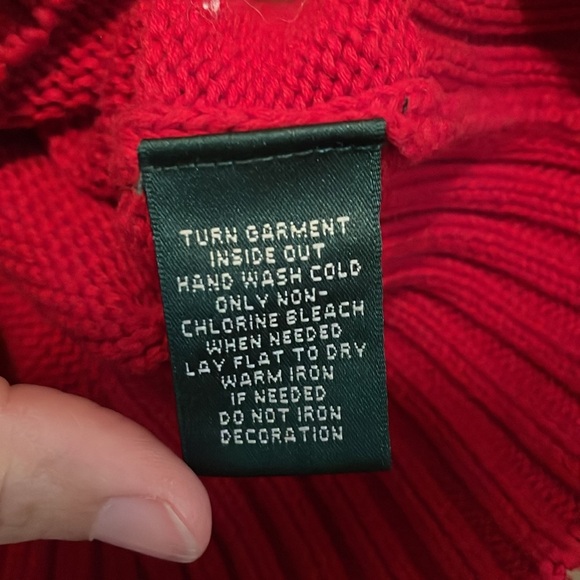 Women’s Lauren Ralph Lauren Sz S Fair Isle V neck sweater big collar red button - Picture 3 of 9